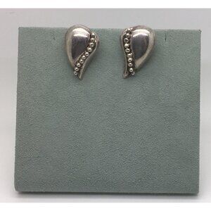 Taxco  Sterling Silver Earrings Puffy Broken Split Half Heart Wing Dotted Beads